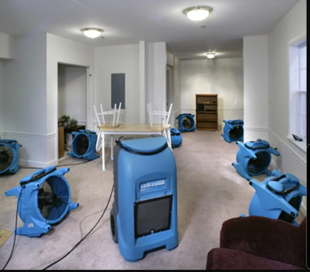 Air movers and dehumidifier setup for Water Extraction & Removal in Island Park
